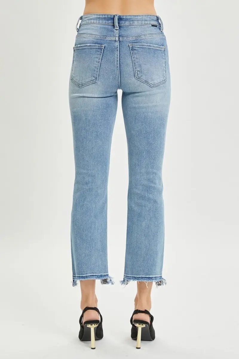RISEN Full Size High Rise Distressed Cropped Straight Jeans - Love Salve